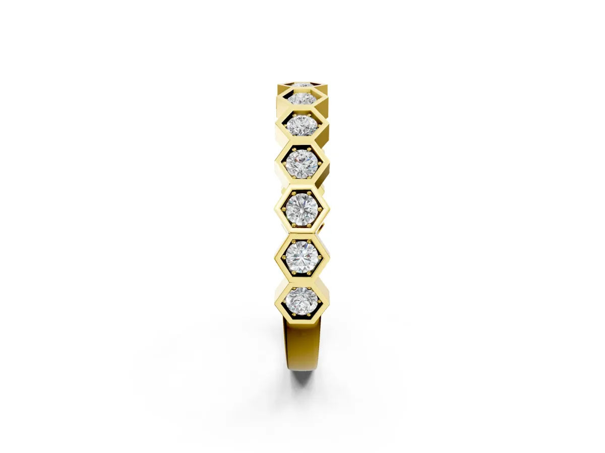 Hexagon Pave Diamond Eternity Band with Bezel Setting Yellow gold