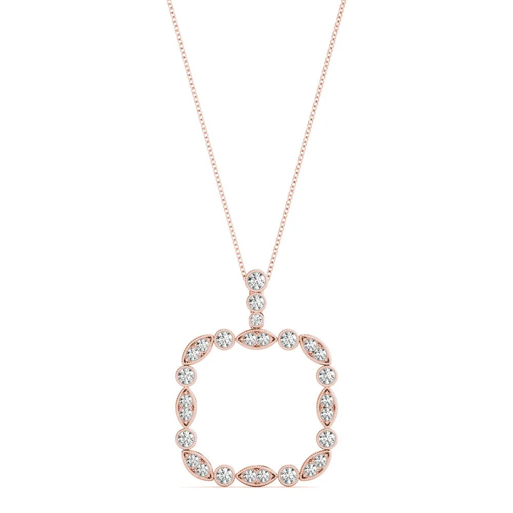Bezel Marquise and Round Diamond Pendant Rose gold