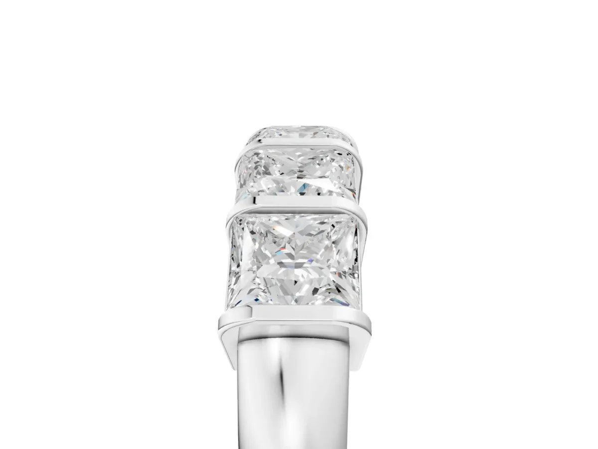 Princess Cut Channel Set Diamond Band with Bar Prong Setting Silver