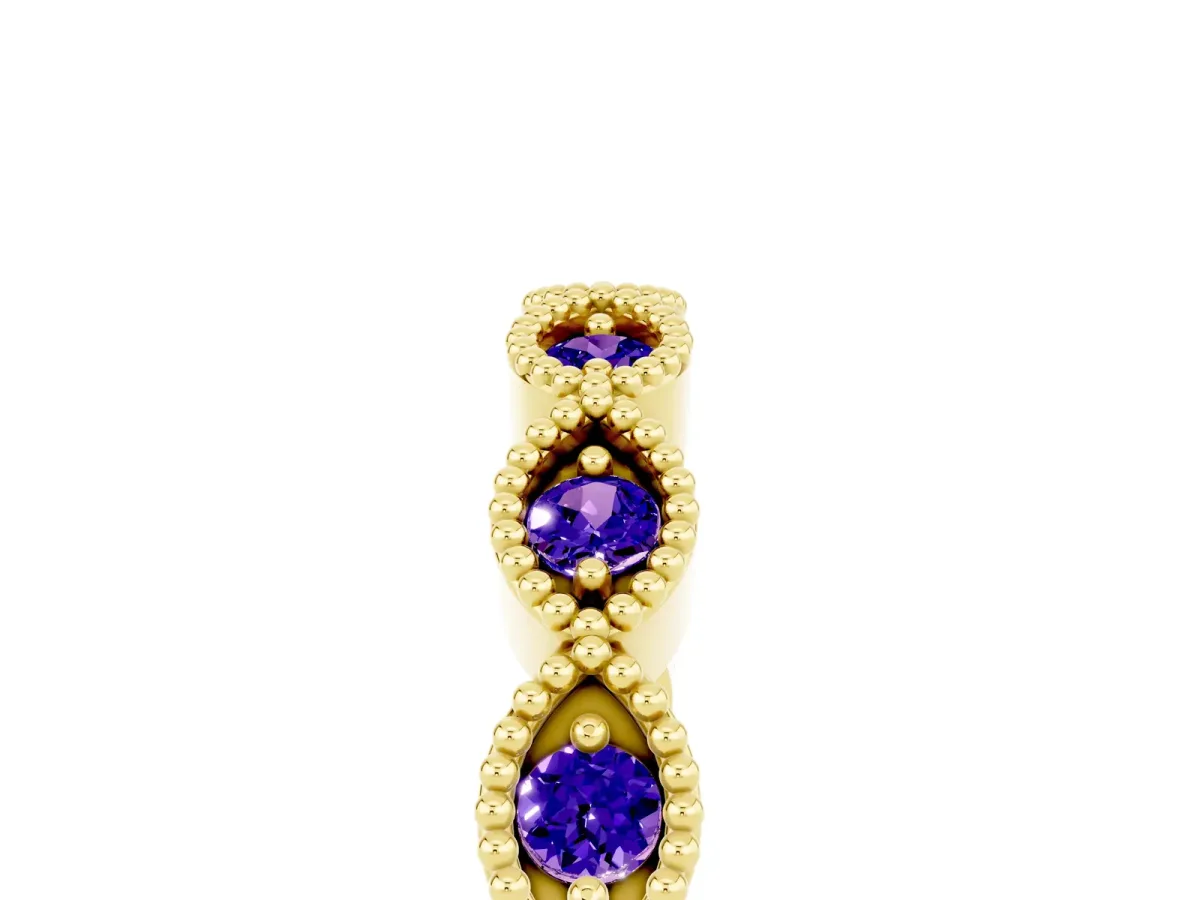 Milgrain Marquise Tanzanite Half Eternity Band with Bezel Setting Yellow gold