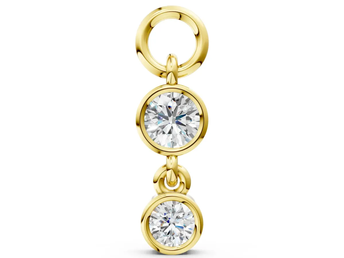 Round Diamond Double Drop Huggie Charm Yellow gold