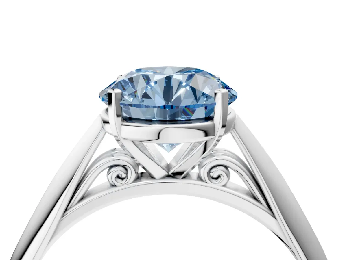 Fancy Blue Round Cut Diamond Solitaire Engagement Ring with Cathedral Setting and Four-Prong Mount White gold