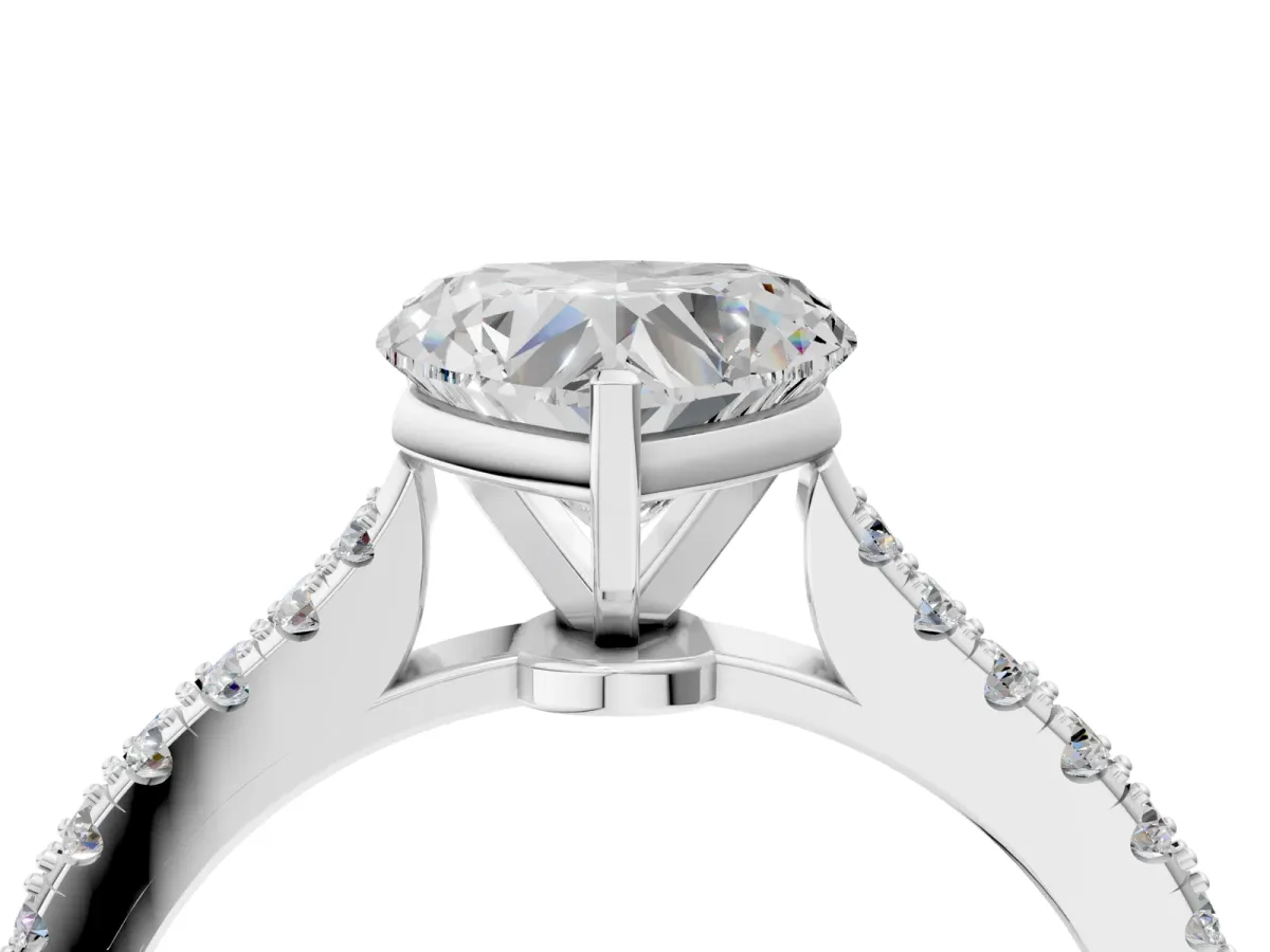 Heart Cut Cut Solitaire Diamond Engagement Ring with Pave Band and Four-Prong Setting Silver
