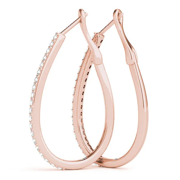 Pavé Round Diamond Teardrop Hoop Earrings with Hidden Hinged Setting Rose gold
