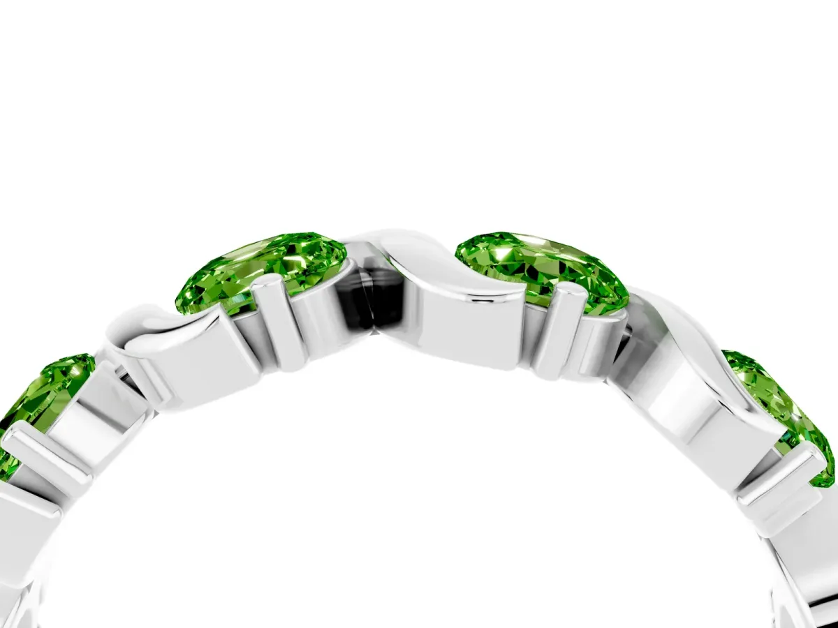 Round Peridot Half Eternity Band with Wave Prong Setting Silver