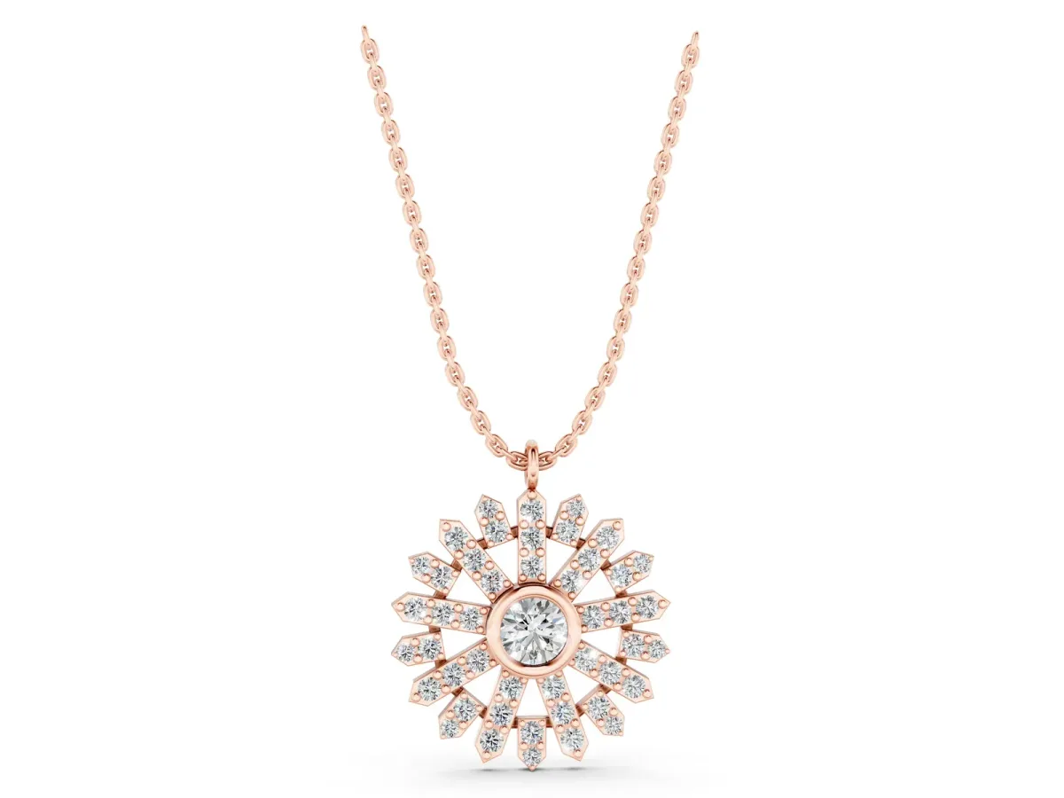 Round Diamond Snowflake Pendant with Pavé Setting Rose gold