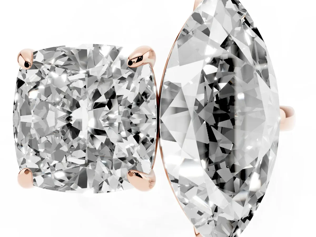 Cushion and Marquise Toi Moi Ring with Prong Setting and Plain Band Rose gold