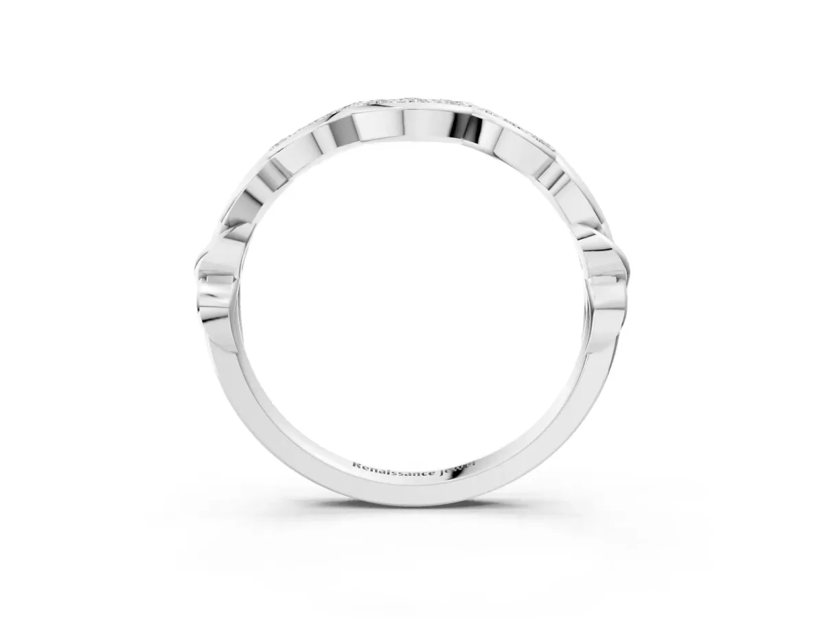 Scalloped Diamond Curved Band with Round Brilliant Stones and Shared Prong Setting Silver