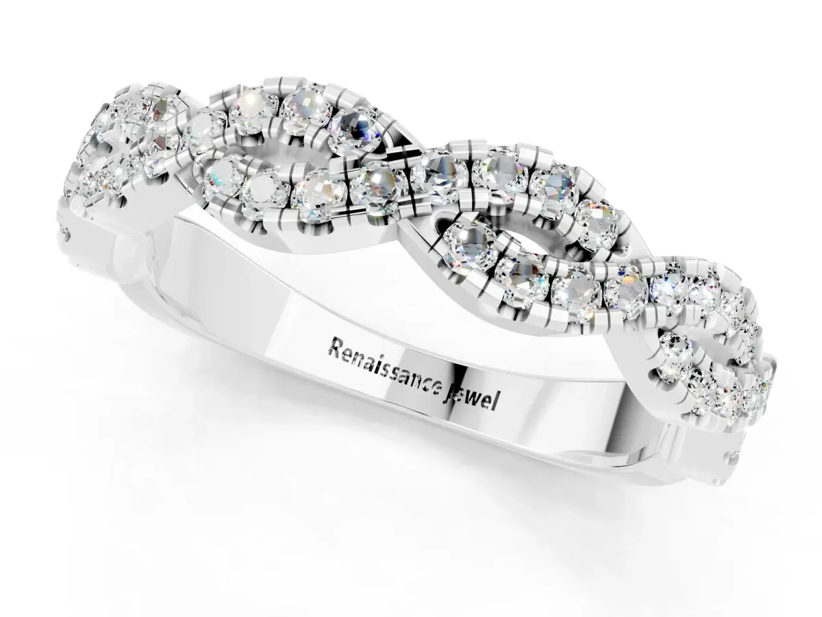 Round Moissanite Twisted Eternity Band with Pavé and Shared Prong Setting Silver