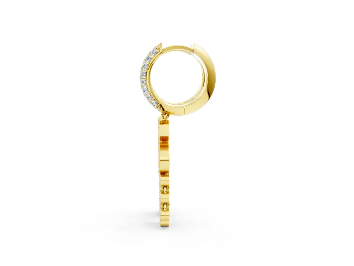 Round Diamond Initial S Huggie Hoop Earrings Yellow gold