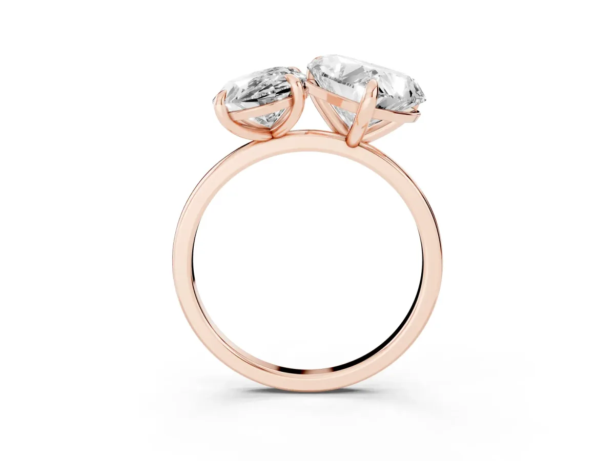 Oval and Heart Toi Moi Ring with Prong Setting and Plain Band Rose gold
