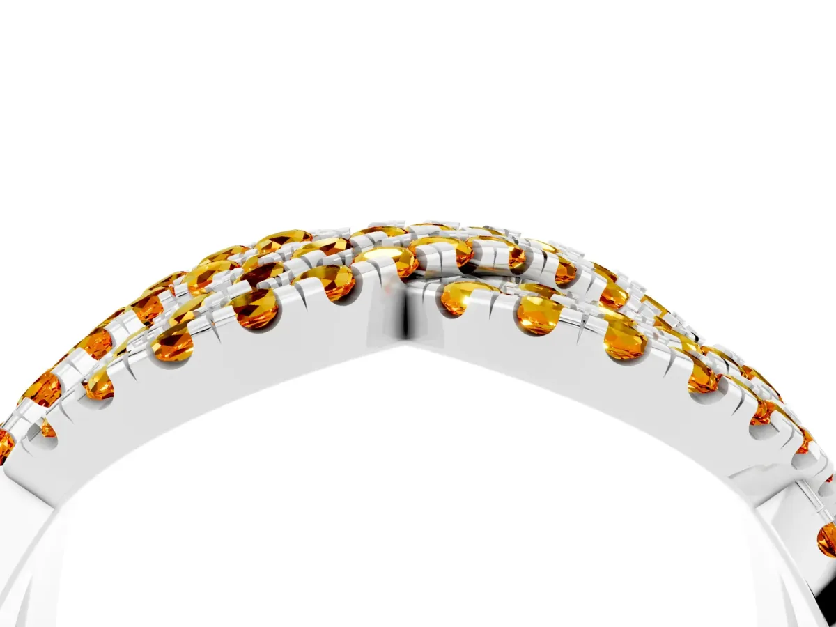 Pavé Round Citrine Infinity Twist Band with Shared Prong Setting White gold