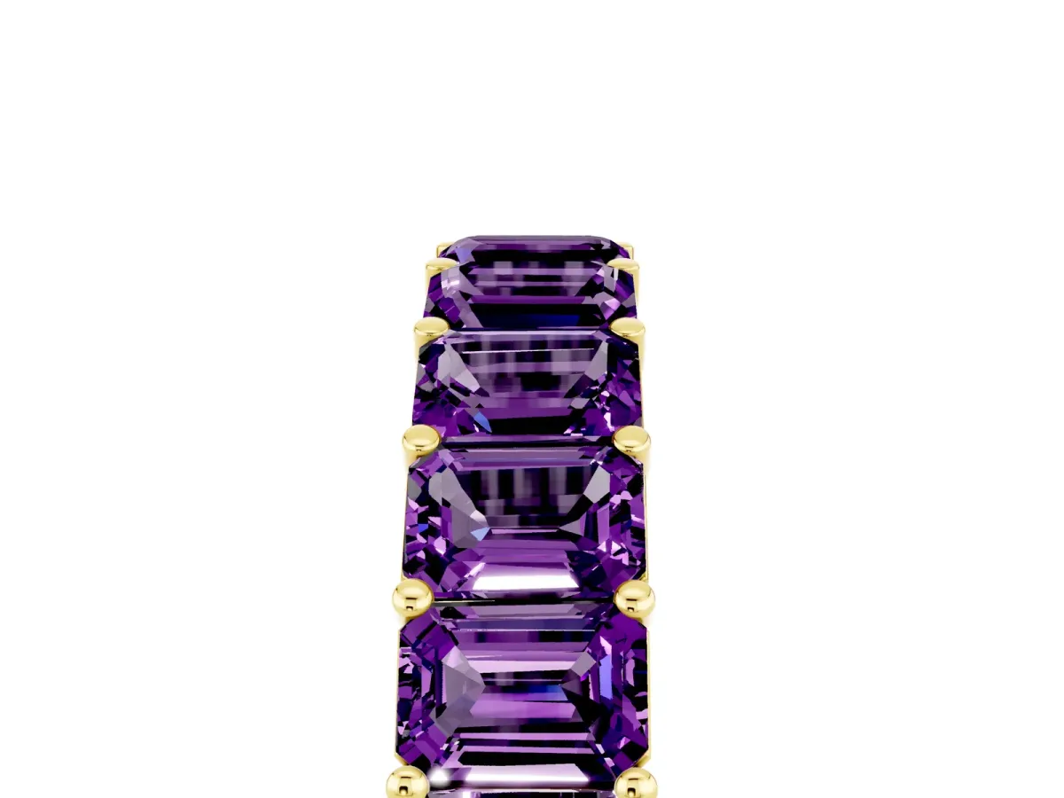 Emerald Cut Amethyst Eternity Band with Shared Prong Setting Yellow gold