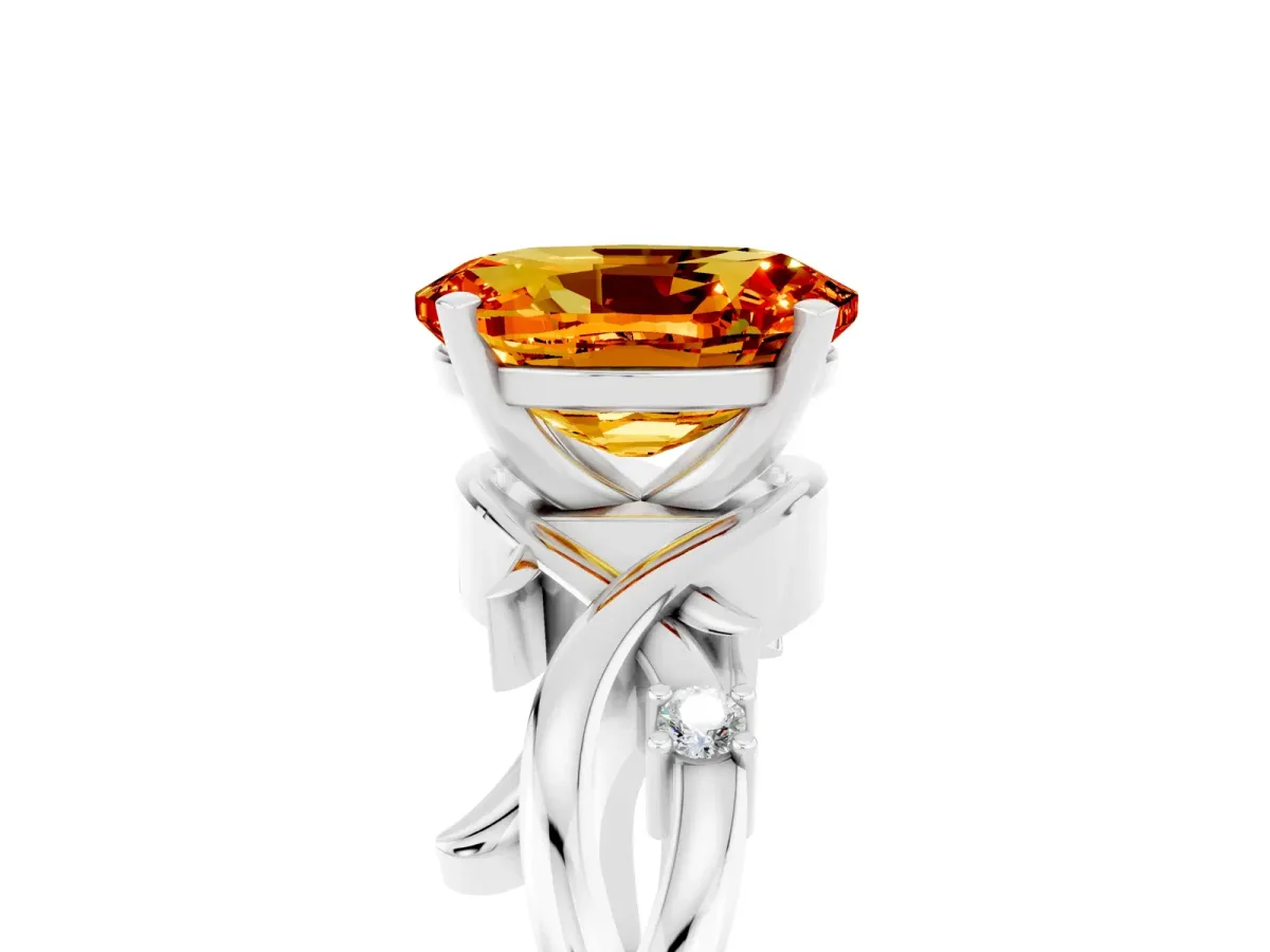 Oval Cut Citrine Solitaire Ring with Twisted Band and Prong Setting Platinum