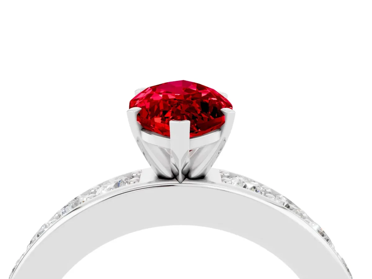 Marquise Cut Ruby Engagement Ring with Channel Set Round Band and Prong Setting White gold