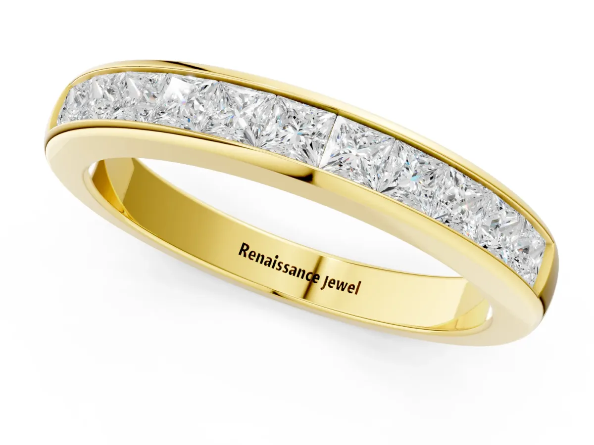 Channel Set Princess Cut Diamond Eternity Band Yellow gold