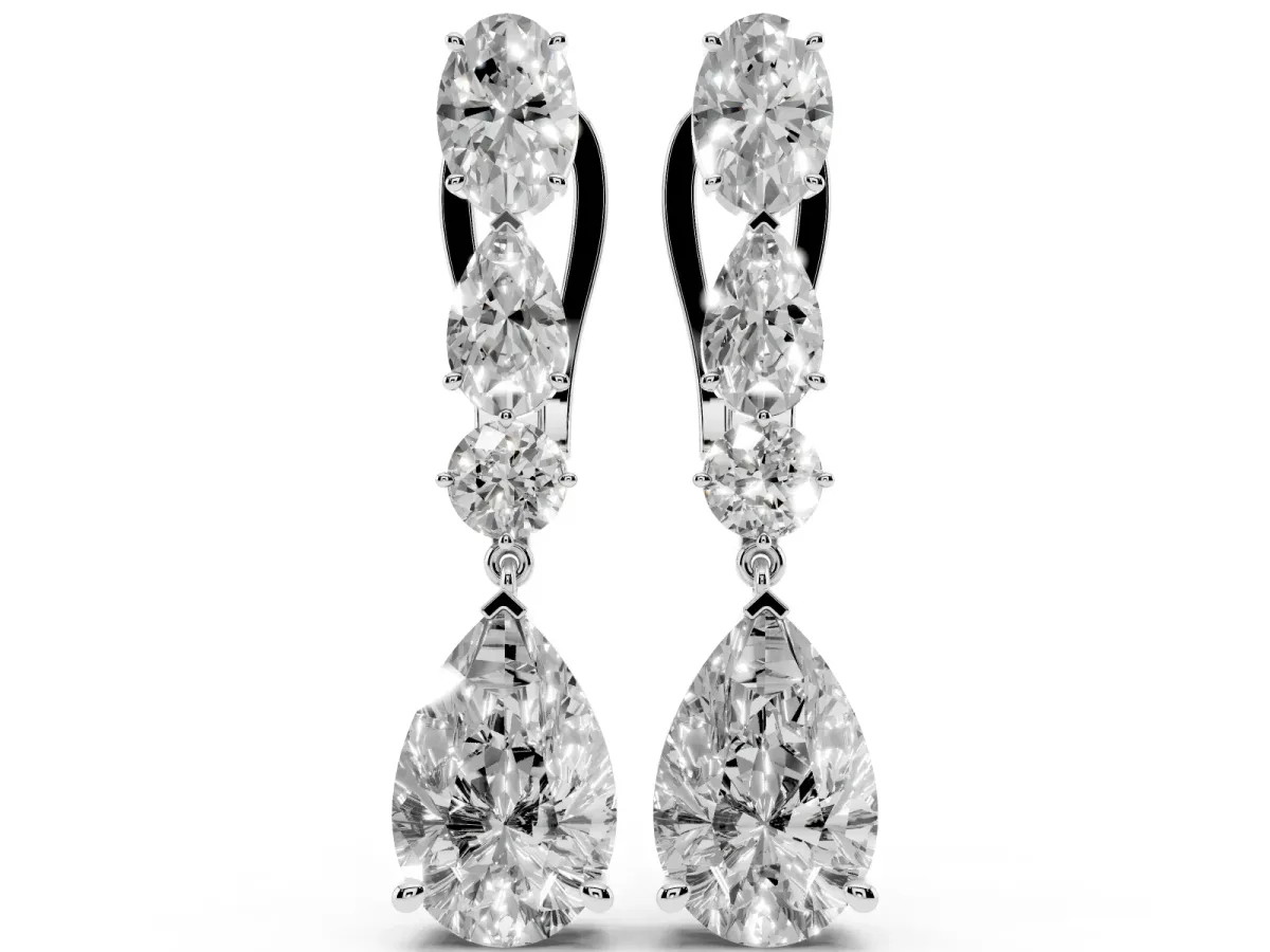 Oval, Pear and Round Diamond Huggie Drop Earrings Silver