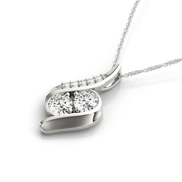 Round Diamond Double Stone Channel Set Pendant White gold