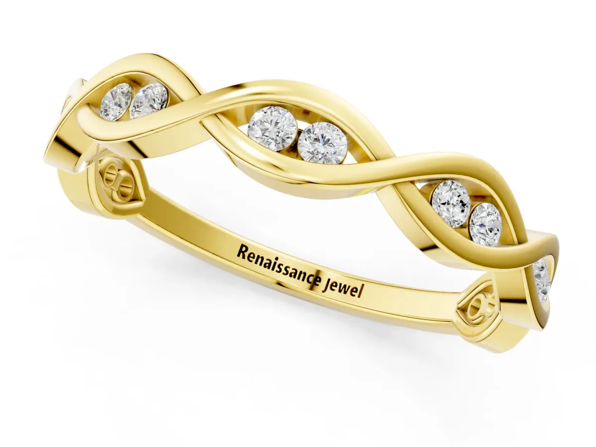 Round Diamond Twist Eternity Band with Bezel Setting Yellow gold