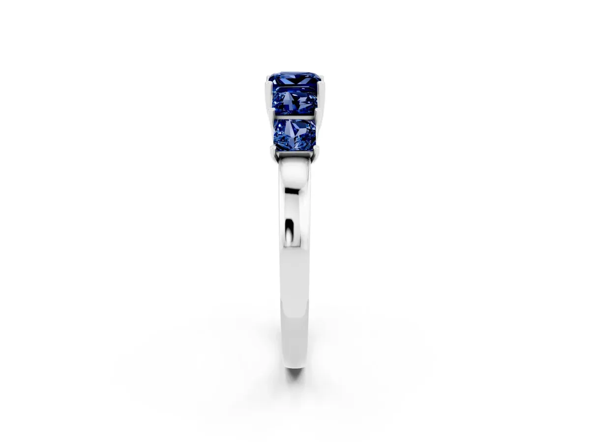 Princess Cut Five-Stone Blue Sapphire Ring with Classic Prong Setting White gold