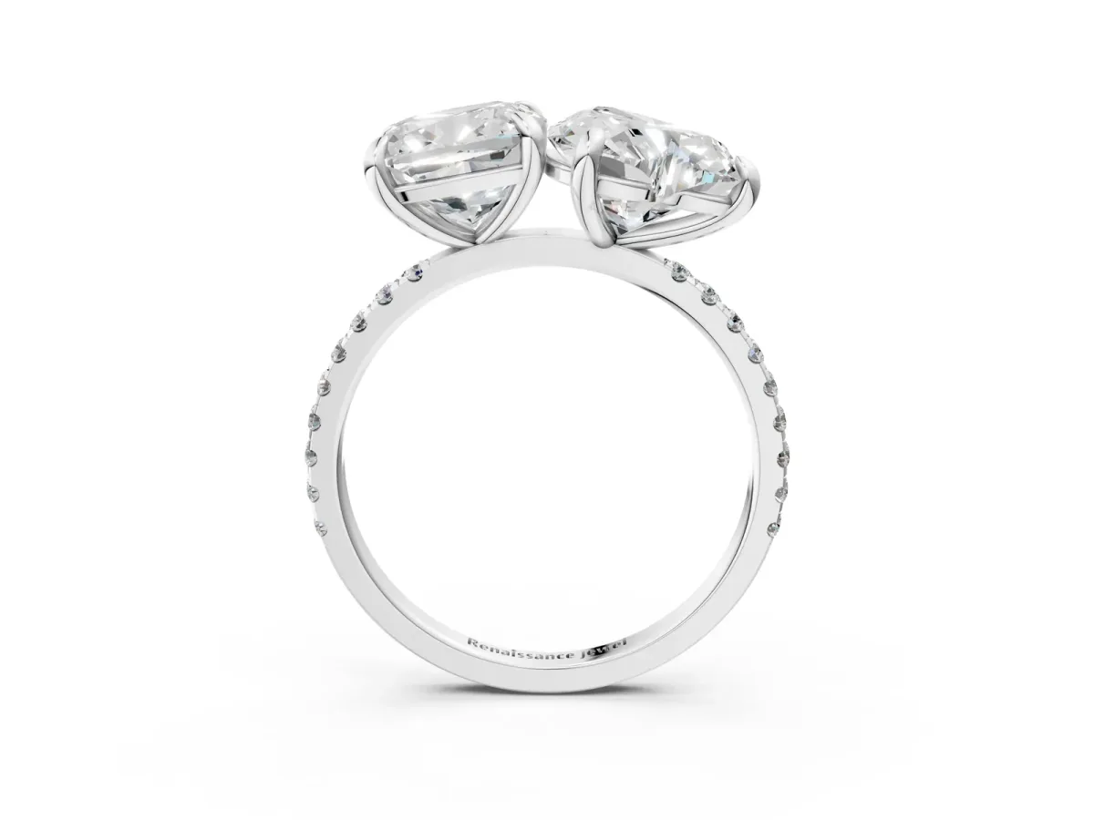 Cushion and Heart Toi Moi Ring with Prong Setting and Micro Pave Band Silver