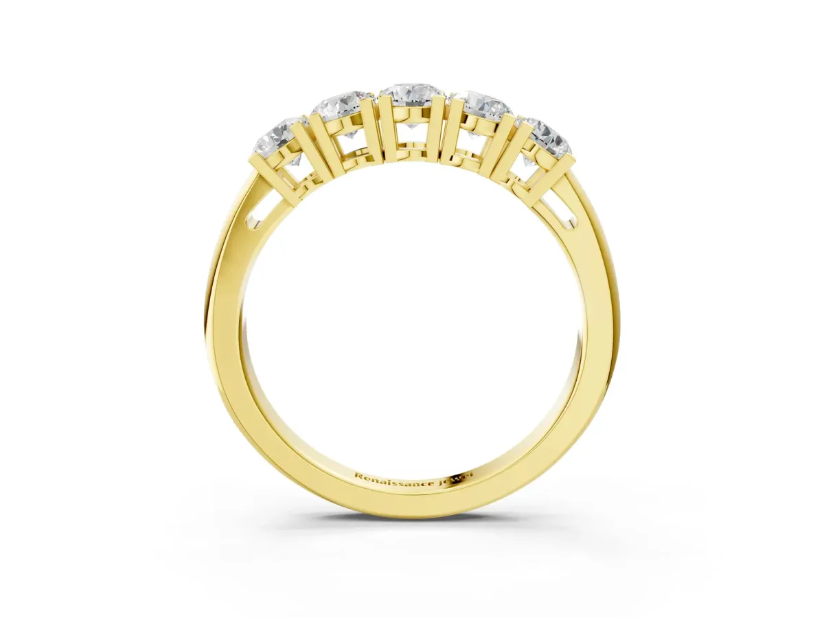Five-Stone Round Diamond Prong Set White Gold Band Yellow gold