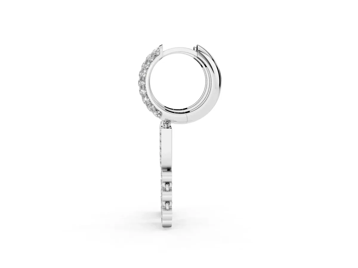 Round Diamond Initial U Huggie Hoop Earrings Silver