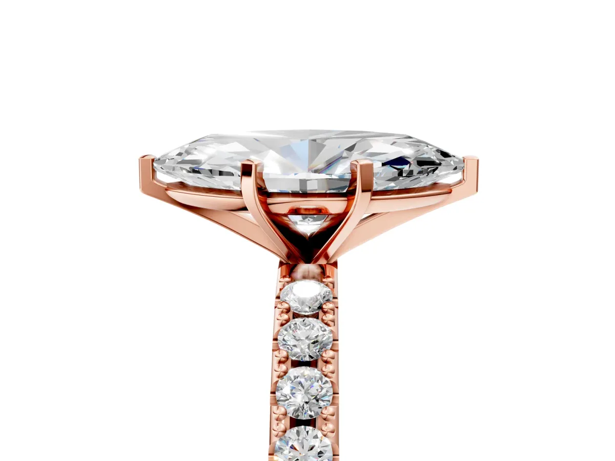 Marquise Cut Diamond Solitaire Pavé Band with Four-Prong Setting Rose gold