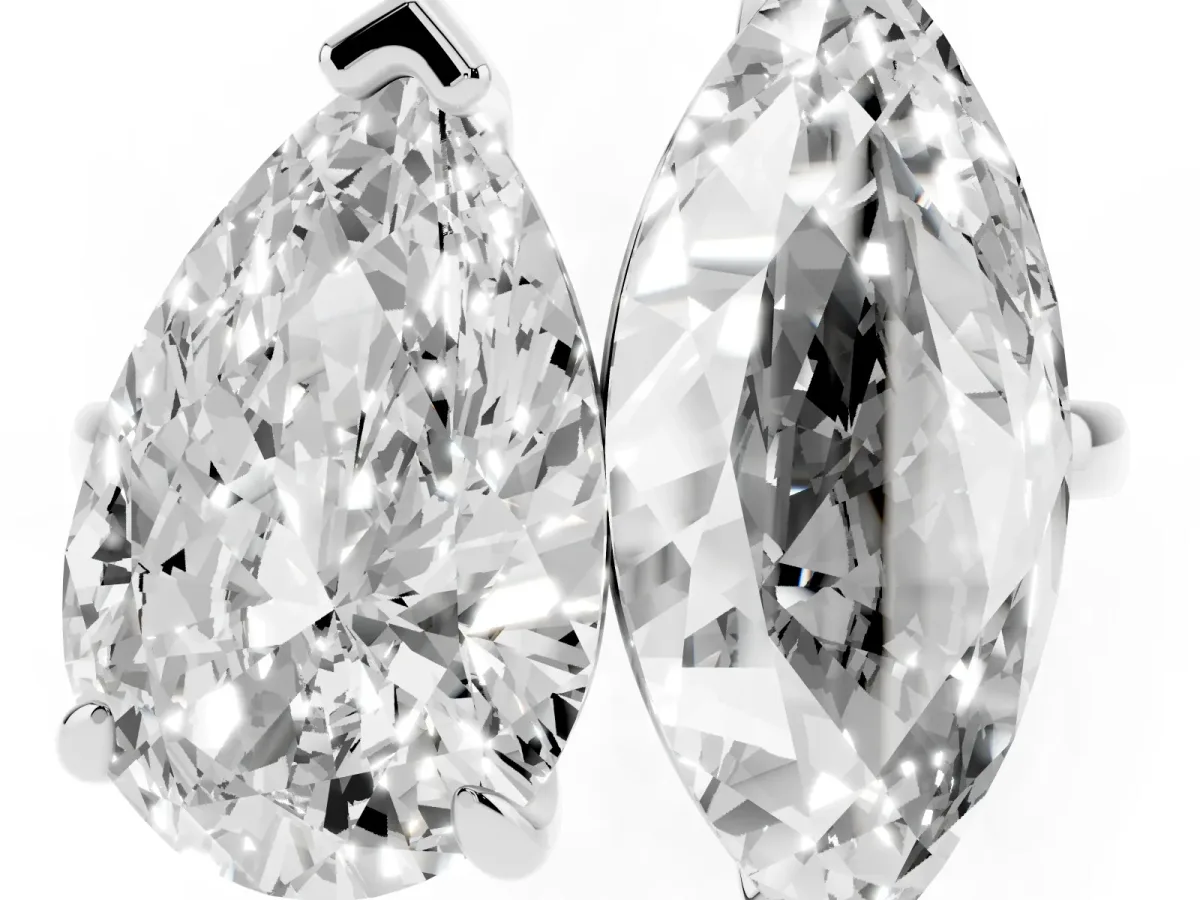 Pear and Marquise Toi Moi Ring with Prong Setting and Plain Band Silver