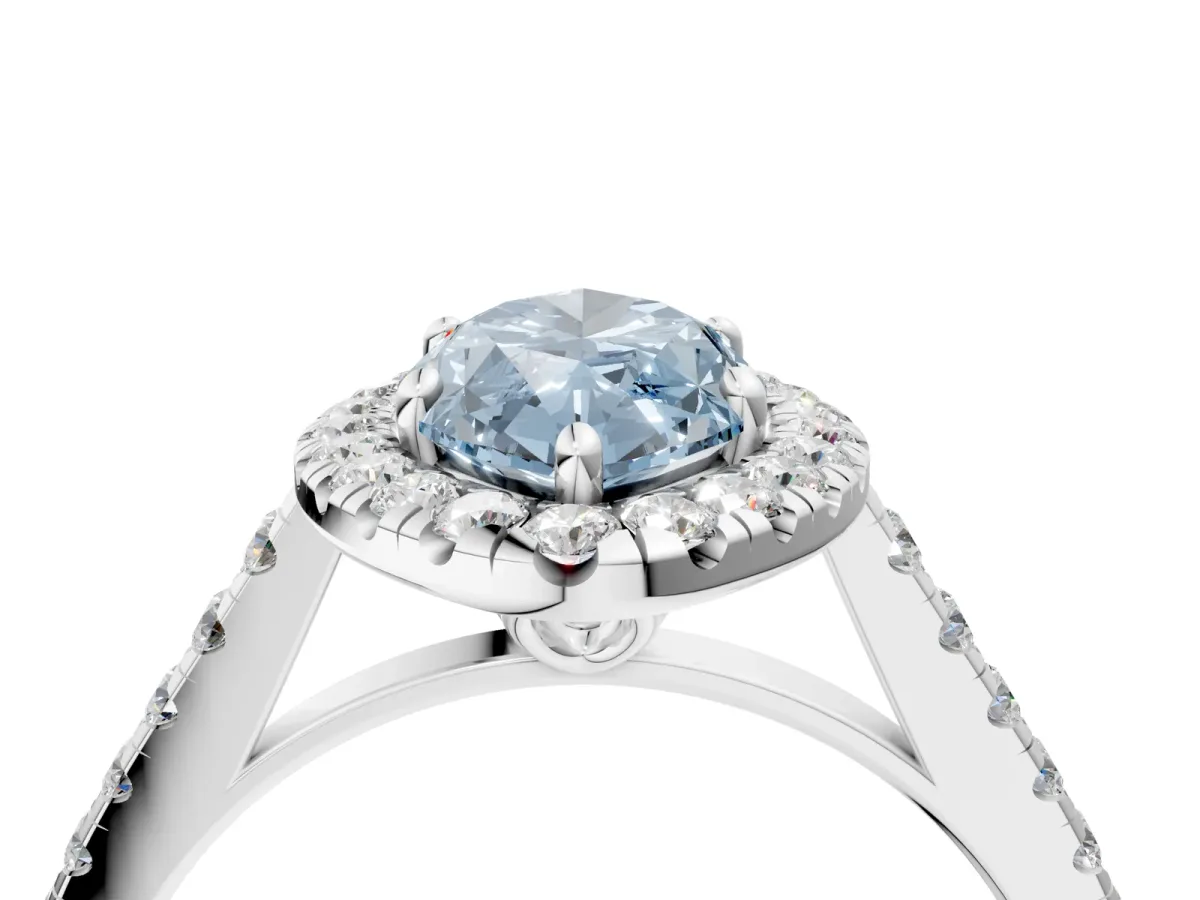Fancy Blue Marquise Cut Halo Pavé Diamond Engagement Ring with Four-Prong Setting Silver