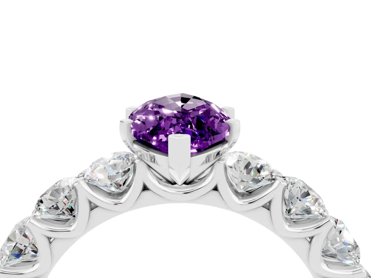 Marquise Cut Amethyst Prong Setting with Side Stones on a Pave Band Silver