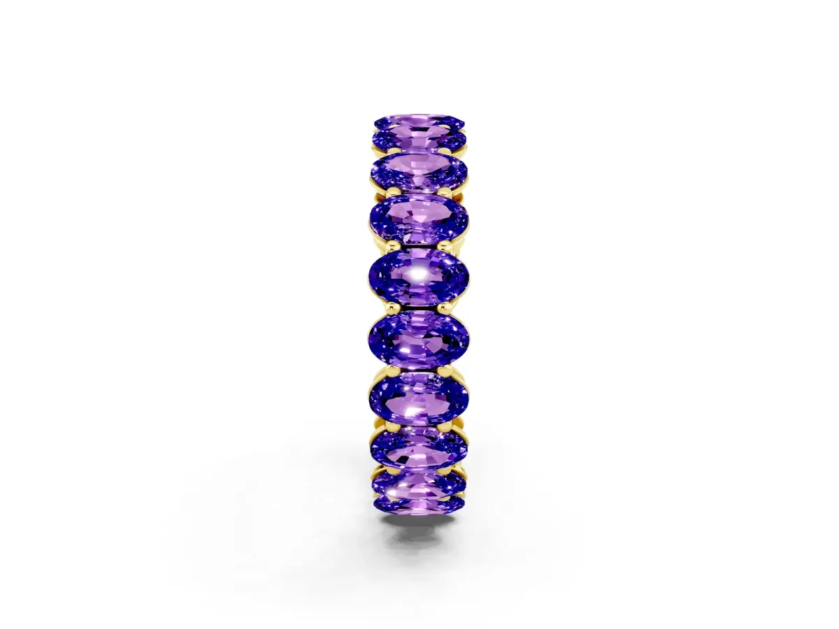 Oval Cut Tanzanite Eternity Band with Shared Prong Setting Yellow gold