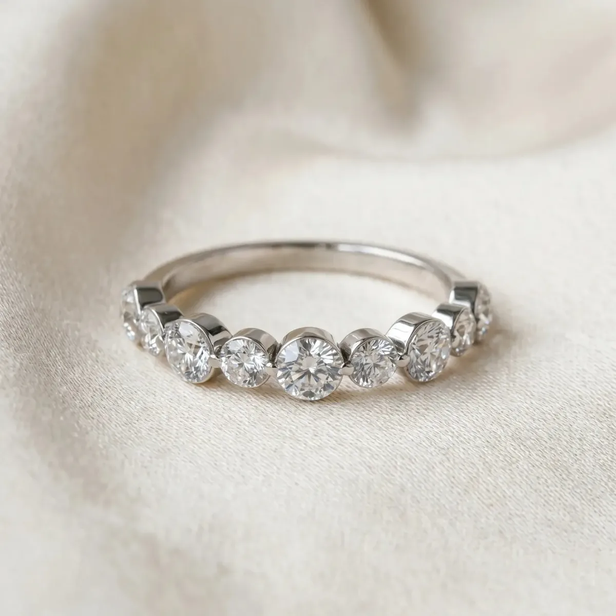 Round Diamond Scalloped Prong Set Eternity Band Platinum