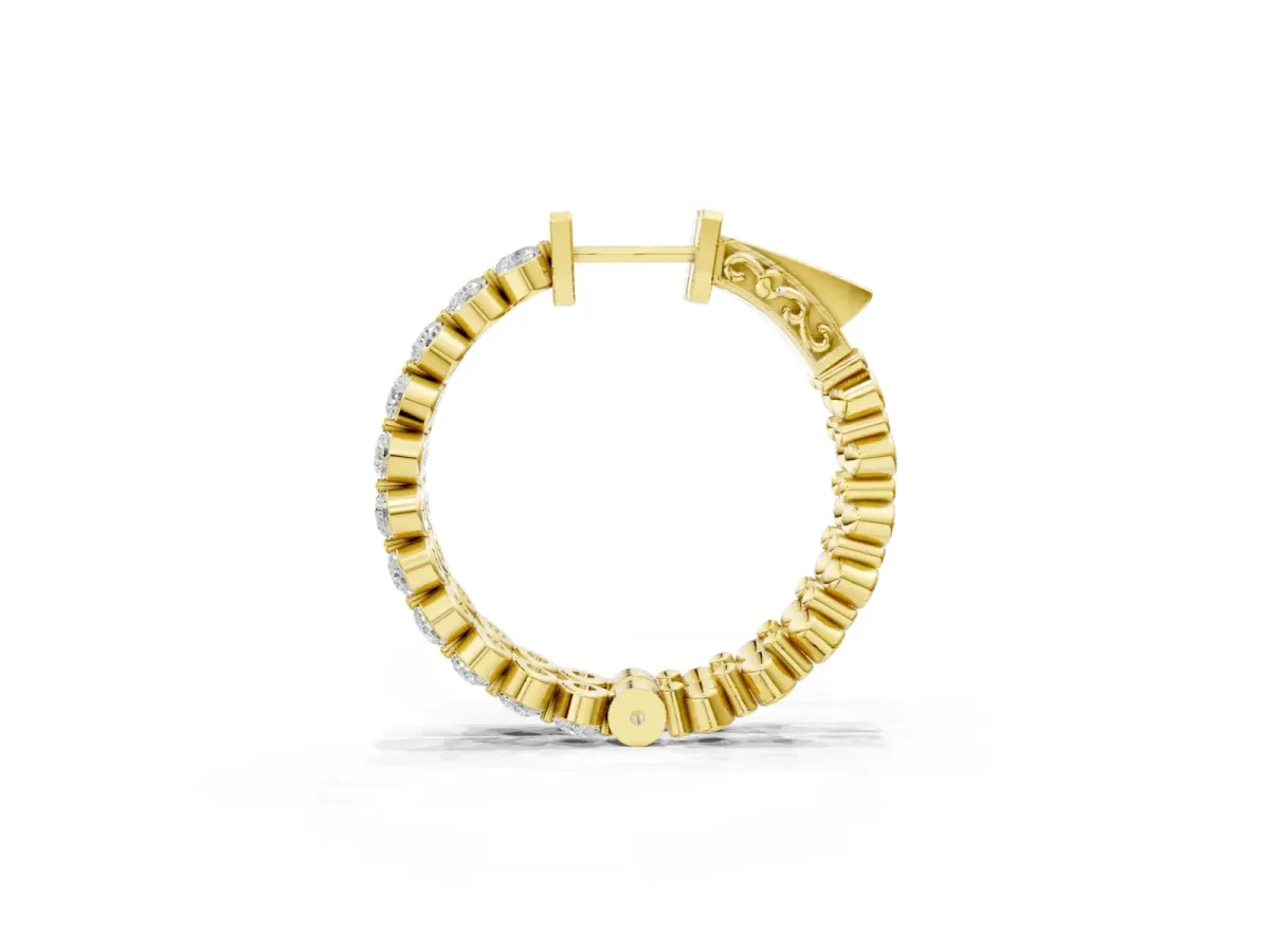 Round Cut Prong Set Diamond Hoop Earrings Yellow gold