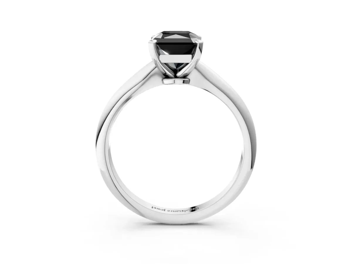 Fancy Black Radiant Cut Diamond Solitaire Engagement Ring with Classic Band and Four-Prong Setting Silver