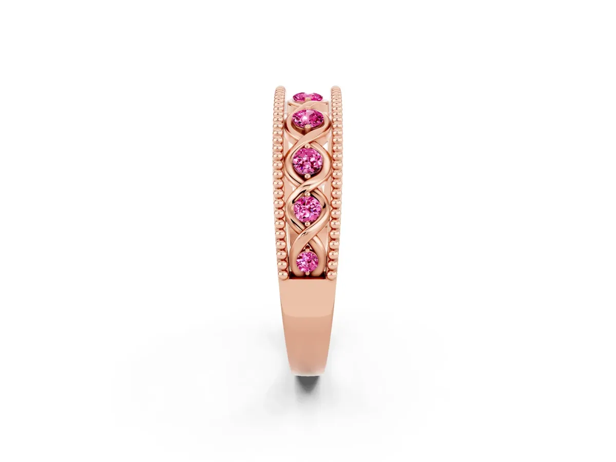 Round Pink Sapphire Twist Milgrain Band with Bezel Setting Rose gold