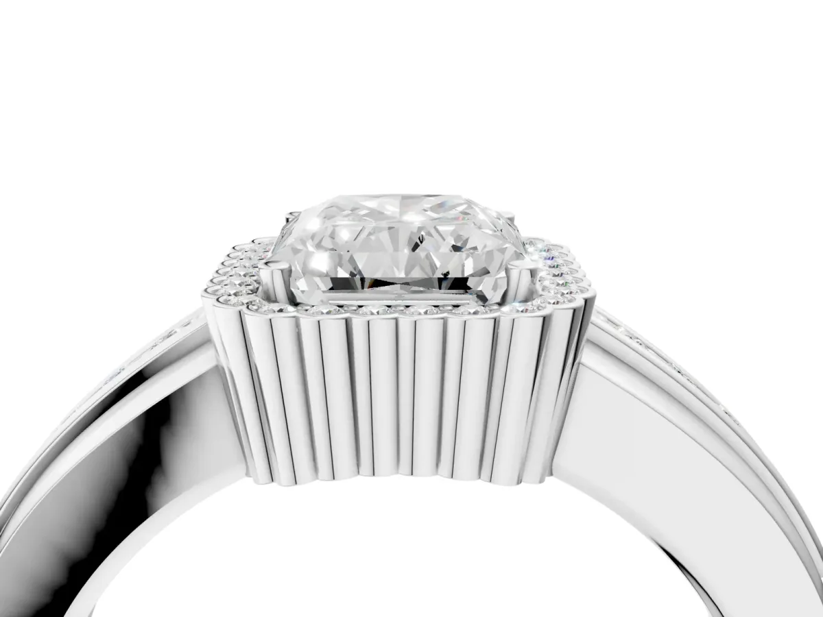 Radiant Cut Cut Halo Pave Band Four-Prong Ring Platinum