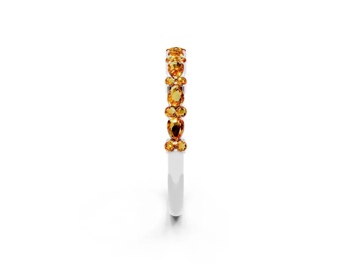 Pear and Round Citrine Wedding Band Platinum