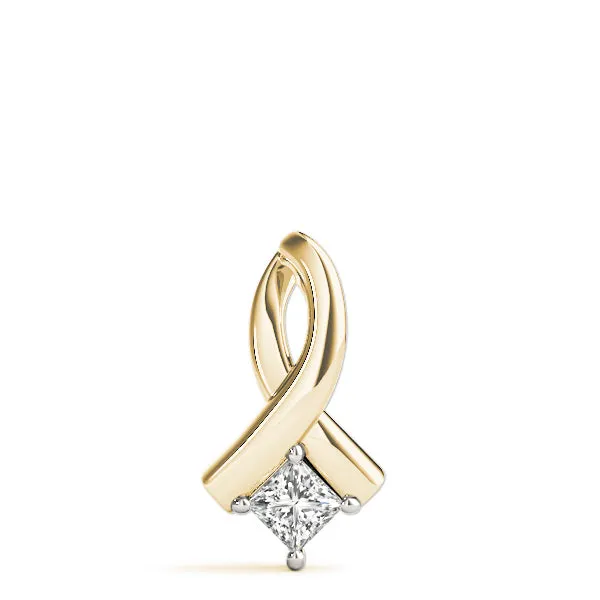 Princess Cut Solitaire Pendant with Twist Prong Setting Yellow gold