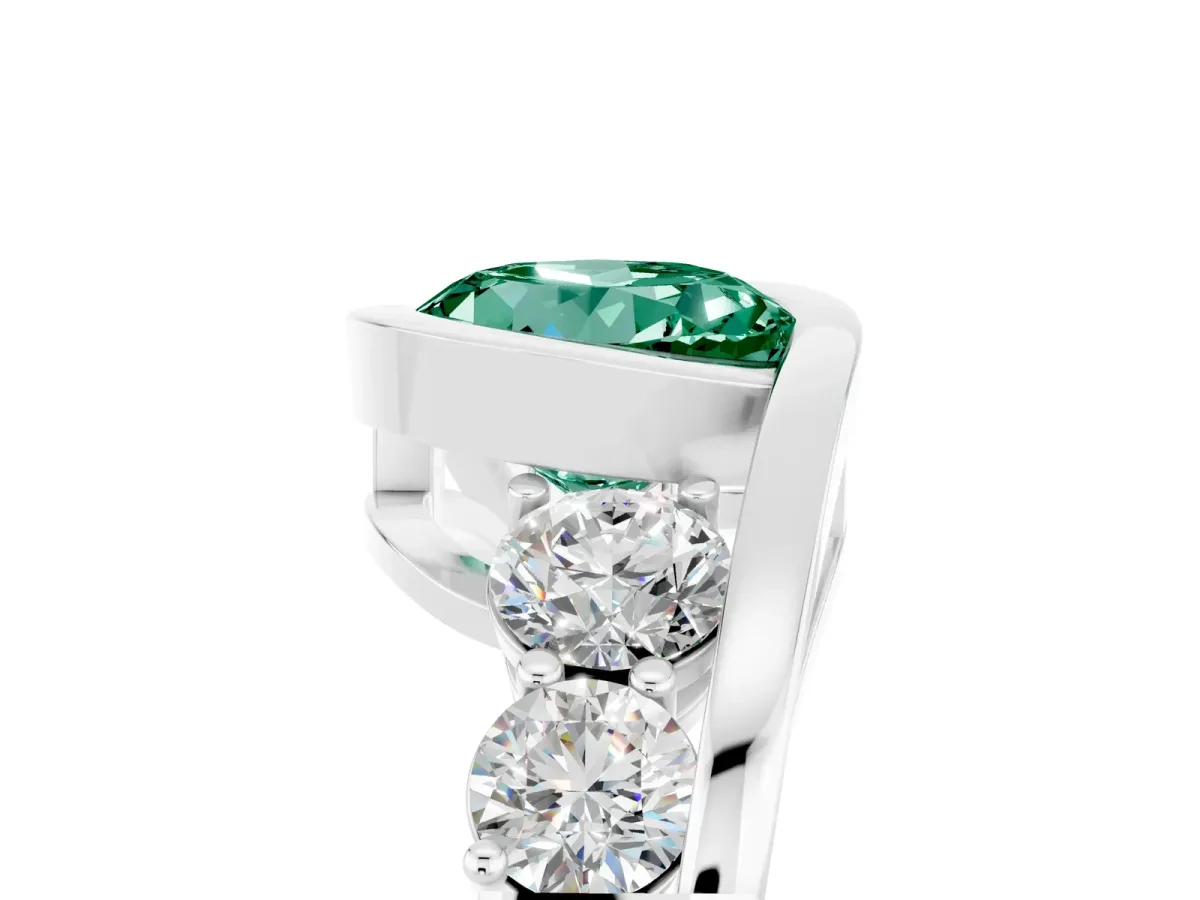 Bezel Set Round Cut Green Sapphire Bypass Ring with Round Accents Silver