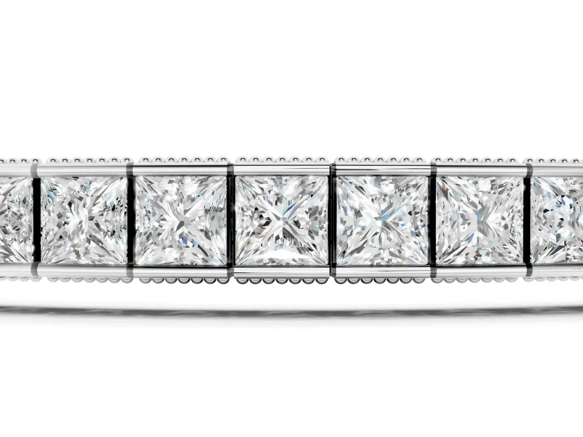 Princess Cut Channel Set Tennis Bracelet with Box Clasp Silver