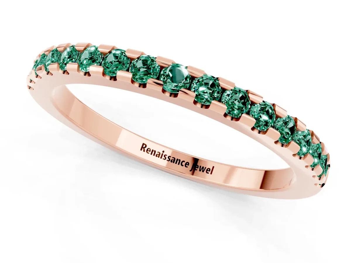 Round Green Sapphire Pavé Set Eternity Band with Micro Prong Setting Rose gold