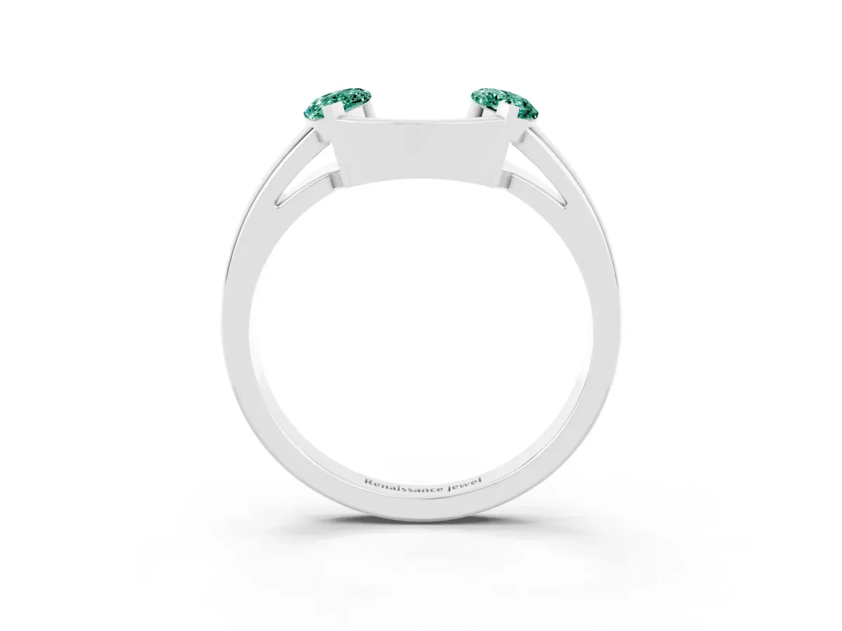 Marquise Green Sapphire Open Band Ring with Tension Setting White gold