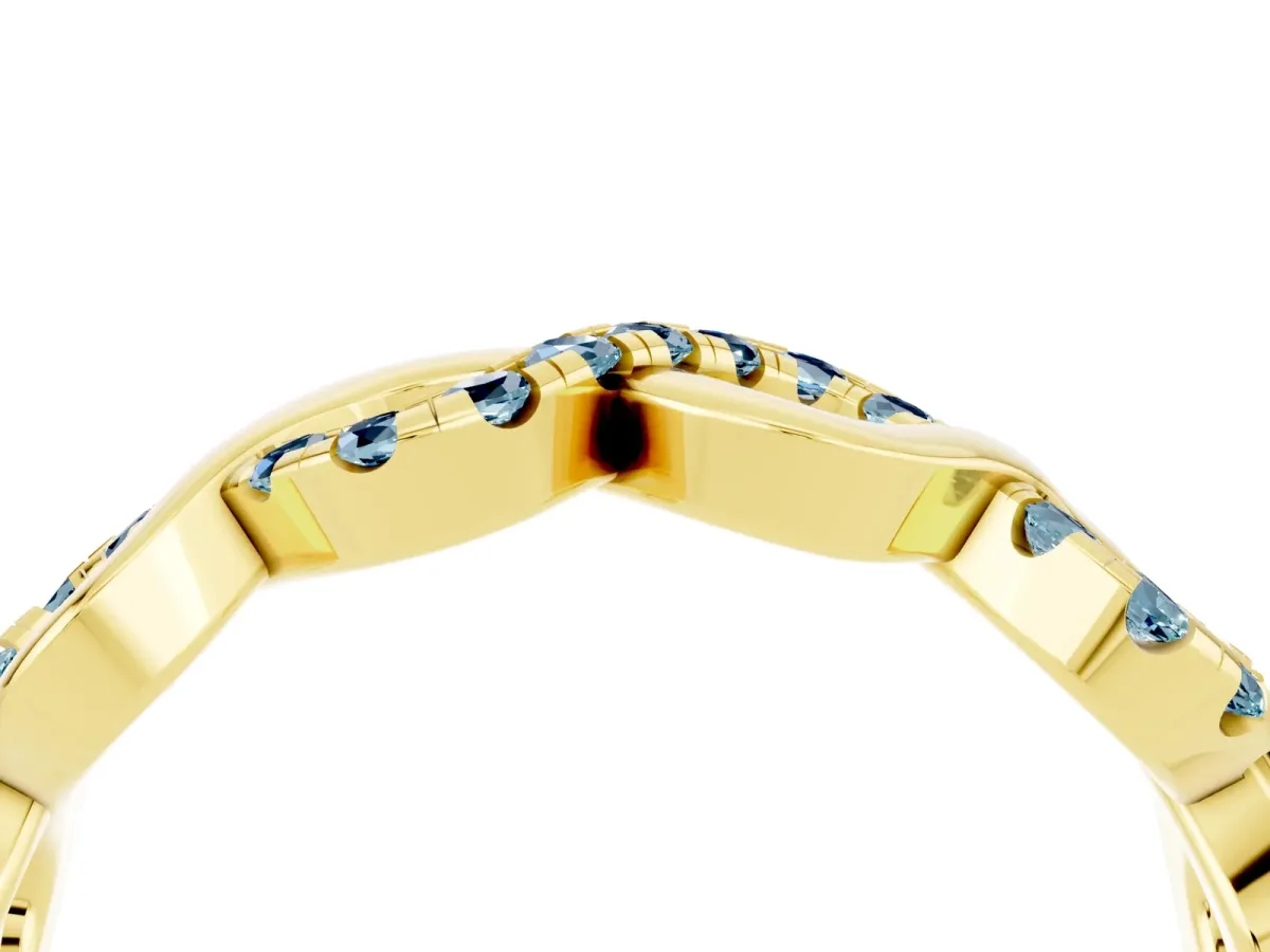 Twist Infinity Round Aquamarine Band with Pavé Setting Yellow gold