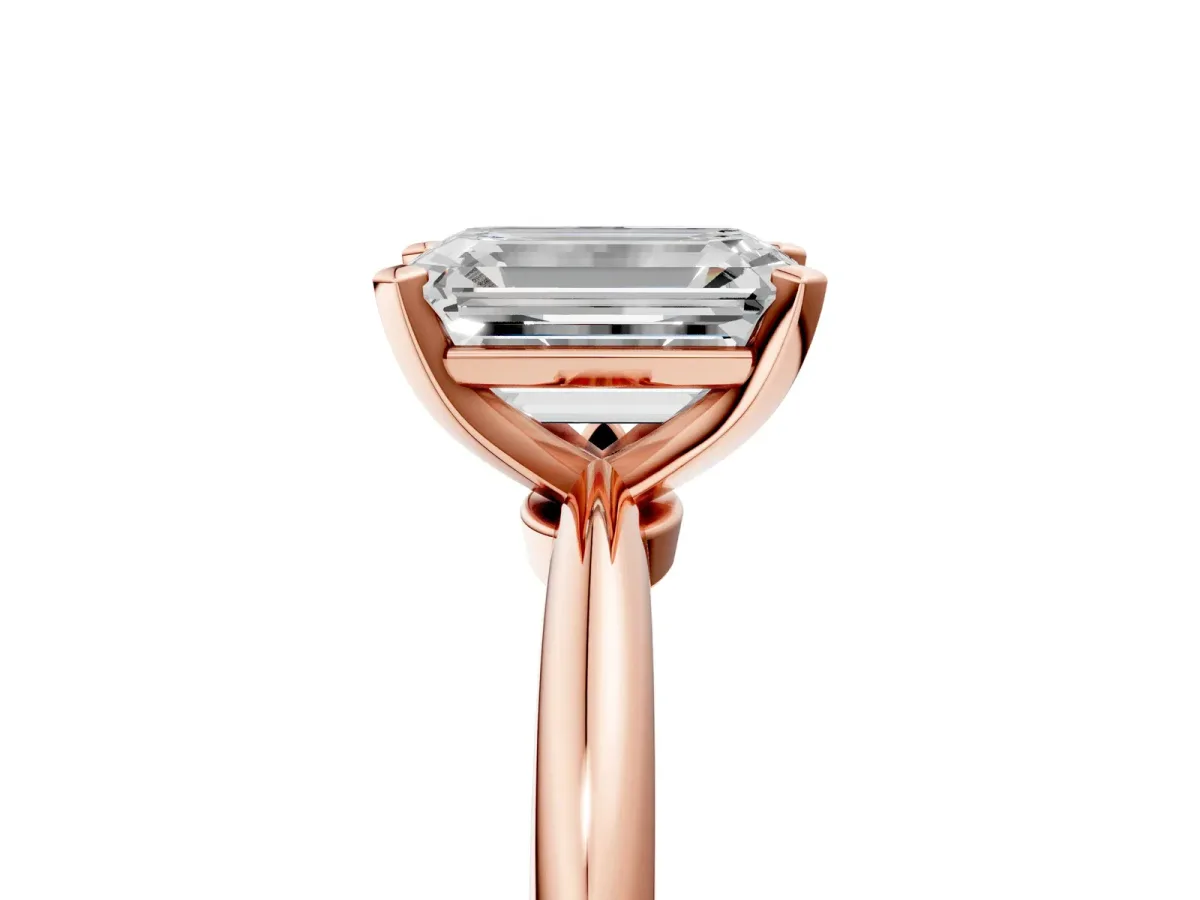 Emerald Cut Diamond Solitaire Ring with Six-Prong Setting and Classic Band Rose gold