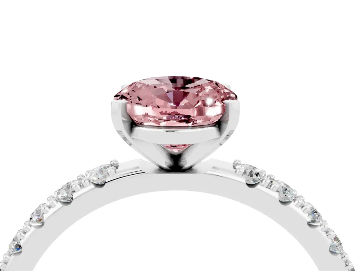 Oval Cut Morganite Solitaire Pavé Band with Four-Prong Setting Platinum