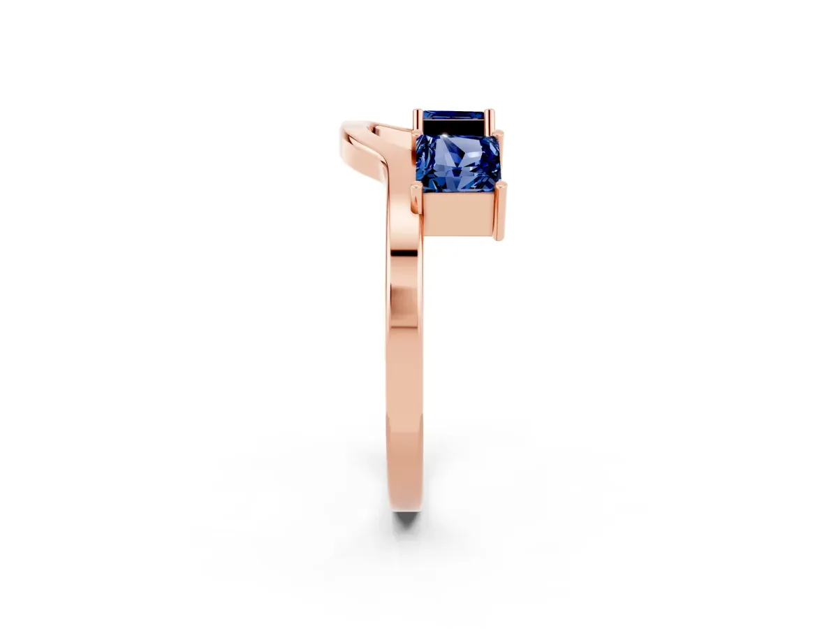 Princess Cut Blue Sapphire Two-Stone Open Band Ring with Four-Prong Setting Rose gold