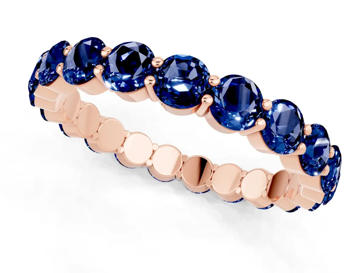 Round Blue Sapphire Eternity Band with U-Prong Setting Rose gold
