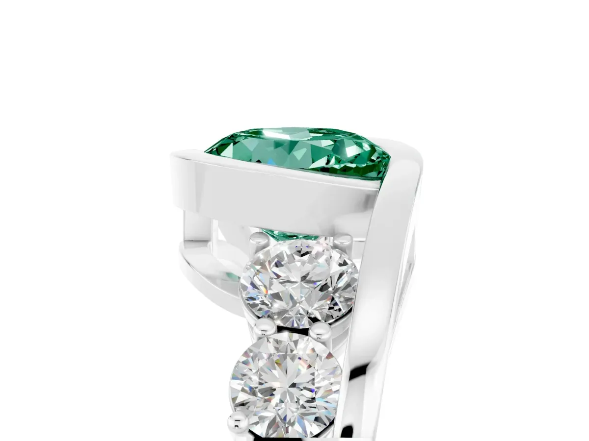 Bezel Set Round Cut Green Sapphire Bypass Ring with Round Accents Silver