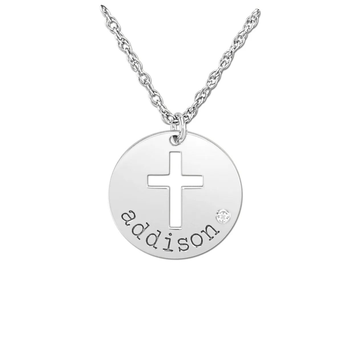 Addison Round Pendant with Cross Cutout and Round Diamond Bezel Setting Silver